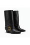 Women's Buckle-Strapped Below-Knee Boots Pointed Toe Thick Heeled Casual Stylish Boots