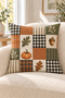 Orange Green Plaid Pumpkin Leaf 4 Throw Pillow Covers 1 Runner 5 Piece Set - 7