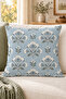 Blue Cream Botanical Geometric Patterned 4 Throw Pillow Covers 1 Runner 5 Piece Set - 6