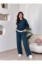 White T-Shirt Detailed Modal Fabric Wide Leg Comfortable Cut Women's Top and Bottom Set Tracksuit - 3