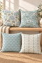 Light Blue Beige Botanical Patterned 4 Cushion Covers 1 Runner 5 Piece Set