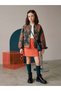 Girl's Floral Patterned Jacket with Ribbon Detail and Zipper Design - 4