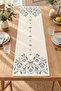 Blue Gray Ethnic Floral Patterned 4 Throw Pillow Covers 1 Runner 5 Piece Set - 4