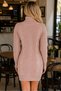 Women's Long Sleeve Turtleneck High Neck Front Back Hairnet Thessaloniki Knit Patterned Links Detailed Stylish Elegant Casual Powder Knitwear Mini Tunic Dress - 3