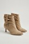 Shape Slouchy Drawstring Wide Ankle Side Belt Detailed Short Heeled Pointed Toe Women's Boots Bootie
