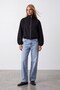 Women's Black Stand Collar Zippered Lined Double Pocket Oversize Cashmere Coat Alc-X15871