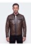 Genuine Leather Brown Men's Jacket with Side and Front Pockets