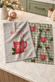 Warm Cocoa Check Pink Hot Chocolate Mug and Sage Plaid Patterned 2-Piece Kitchen Towel Set 35X55