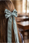 Girl's Double Bowknot Gingham Automatic Buckle Green - 2