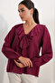 Women's Collar Detailed Blouse 40034 - Claret Red - 2