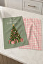 مجموعة مناشف المطبخ العصرية الأنيقة المكونة من قطعتين بنمط مربعات وردية وخضراء من Pink Pine Wishes Christmas Tree مقاس 35x55