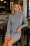 Women's Long Sleeve Turtleneck High Neck Front Back Hairnet Thessaloniki Knit Patterned Links Detailed Stylish Elegant Casual Gray Knitwear Mini Tunic Dress - 2
