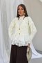 Women's Layered Chiffon Flounce Floral Embossed Gold Buttoned Knitwear Cardigan 1107 - Ecru - 3