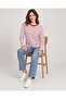 Women's White-Red Striped Crew Neck Striped Combed Cotton Blouse - 5