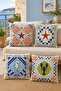 Checkered Sea Creatures Patterned 4-Piece Throw Pillow Cover Set