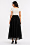 Women's Elastic Waist Lined Long Lace Skirt - Black - 4