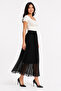 Women's Elastic Waist Lined Long Pleated Chiffon Skirt - Black - 3