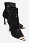 Cliff Black Lace Detailed Gold Toe Women's Heeled Boots