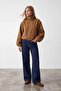 Women's Cinnamon High Collar Zippered Lined Double Pocket Oversize Cashmere Coat Alc-X15871 - 4