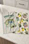 Pastel Sardine Picnic Pastel Pink Blue Sardine and Lemon Patterned Kitchen Towel Set of 2 35X55