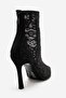 Cliff Black Lace Detailed Gold Toe Women's Heeled Boots - 8