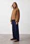 Women's Cinnamon High Collar Zippered Lined Double Pocket Oversize Cashmere Coat Alc-X15871 - 3