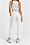 Women's White High Waist Woven Trousers with Pockets Straight Leg - 3