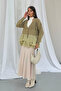 Women's Layered Chiffon Flounce Floral Embossed Gold Buttoned Knitwear Cardigan 1107 - Khaki - 2