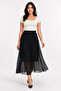 Women's Elastic Waist Lined Long Pleated Chiffon Skirt - Black - 7