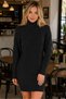 Women's Long Sleeve Turtleneck High Neck Front Back Hairnet Thessaloniki Knit Patterned Links Detailed Stylish Elegant Casual Black Knitwear Mini Tunic Dress - 5