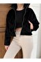 Women's Black Stand Collar Crop Plush Jacket Nh2703