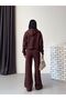 Women's Brown Zippered Bustier 3 Thread Raster Triple Sweatpants Set Get26372 - 9