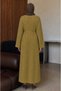 Women's Comfortable Cut Wide Sleeve Belted Ribbed Textured Hijab Dress - 2