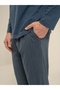 Men'S, 100% Cotton, Crew Neck, Pocket Detail, Navy Blue Long Sleeve Pajama Set - 4