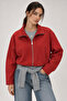 4974 Women's Stand Collar Elastic Waist Zippered Bomber Jacket Red