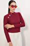Women's Button Detailed Long Sleeve Blouse 40044 - Burgundy - 3