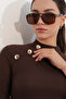 Women's Button Detailed Long Sleeve Blouse 40044 - Brown - 5