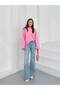 Women's Pink Seersucker Textured Wide Sleeve Blouse Frv0230 - 6