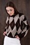 Brown Baklava Pattern Crew Neck Oversize Knitwear Women's Sweater - 3