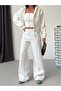 Women's White Zippered Bustier 3 Threaded Threaded Triple Tracksuit Set Get26372