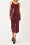 Women's Burgundy Adjustable Strap Sequined Midi Dress Nj182