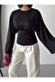 Gathered Detailed Balloon Sleeve Crop Blouse - 3