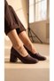 Lauren Women's Burgundy Genuine Leather Lining 7 cm Thick Heeled Shoes