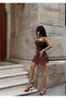 Women's Brown Strapless Drape Detailed Ruffle Mini Dress Yel221706 - 4
