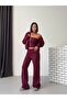 Women's Burgundy Zippered Bustier 3 Threaded Threaded Triple Sweatpants Set Get26372 - 5