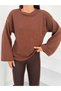 Women's Brown Seersucker Textured Wide Sleeve Blouse Frv0230
