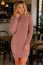 Women's Long Sleeve Turtleneck High Neck Front Back Hairnet Thessaloniki Knit Patterned Links Detailed Stylish Elegant Casual Cinnamon Knitwear Mini Tunic Dress - 2