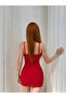 Women's Red Rope Strap Corset Detailed Mini Dress Nj184 - 3