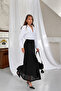 Women's Black High Waist Stylish Openwork Knitted Patterned Lined Long Knitwear Skirt - 5