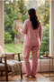 Seasonal Fabric Crew Neck Long Sleeve Large Size Women's Pajama Set 400 - 5